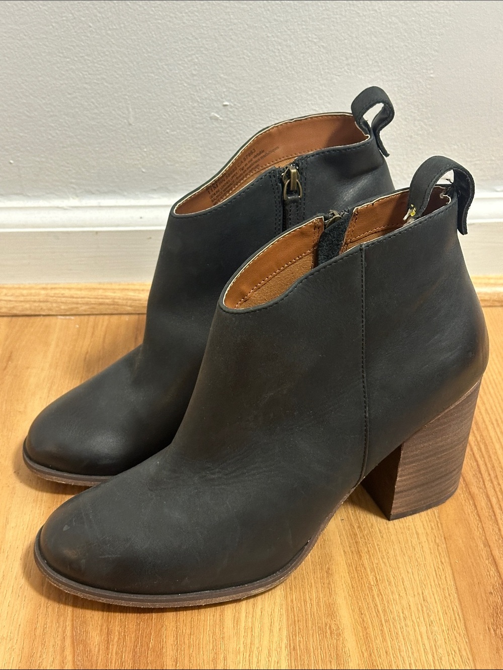 bp Black Leather Stacked Heel Ankle Booties